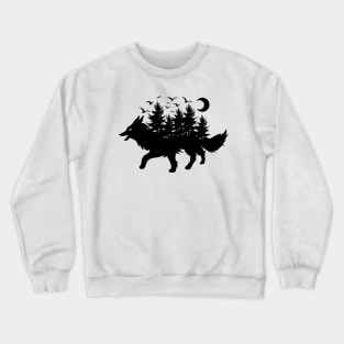 Black Wolf and Forest Crewneck Sweatshirt